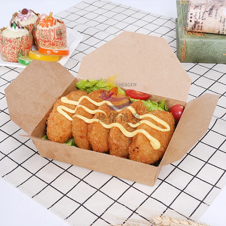 Gute Qualität Kraftpapier Lebensmittelbox wasser- und ölbeständig Fast-Food-Verpackungsboxen Einweg-Lunchbox zum Mitnehmen gebratenes Huhn Sushi Salat CCF6899