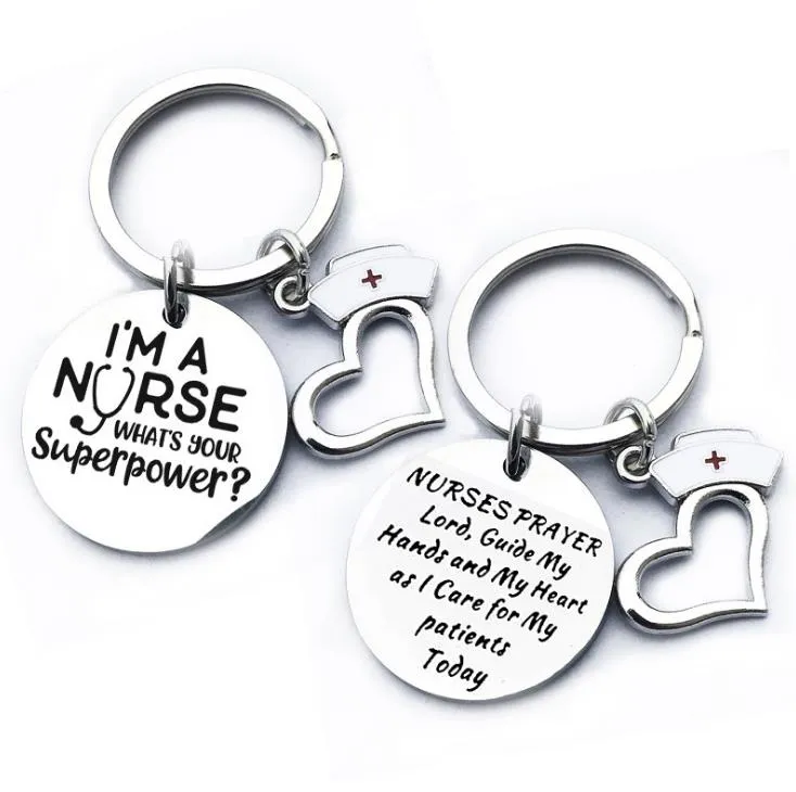 Partygeschenke Edelstahl Krankenschwestern Schlüsselanhänger „Ich bin eine Krankenschwester“, runder Schlüsselanhänger, Geschenk für Medizinstudenten, Schmuckzubehör, 28 mm Schlüsselanhänger SN5377