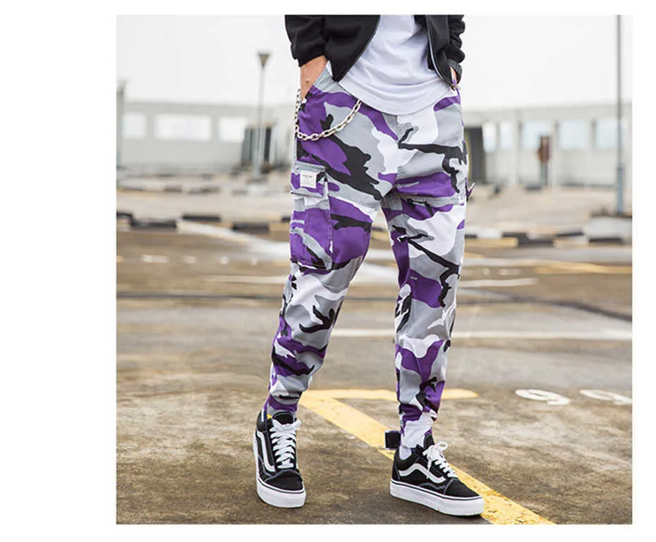 ELKMU Military Camouflage Cargo Pants For Men Purple Iron Chain