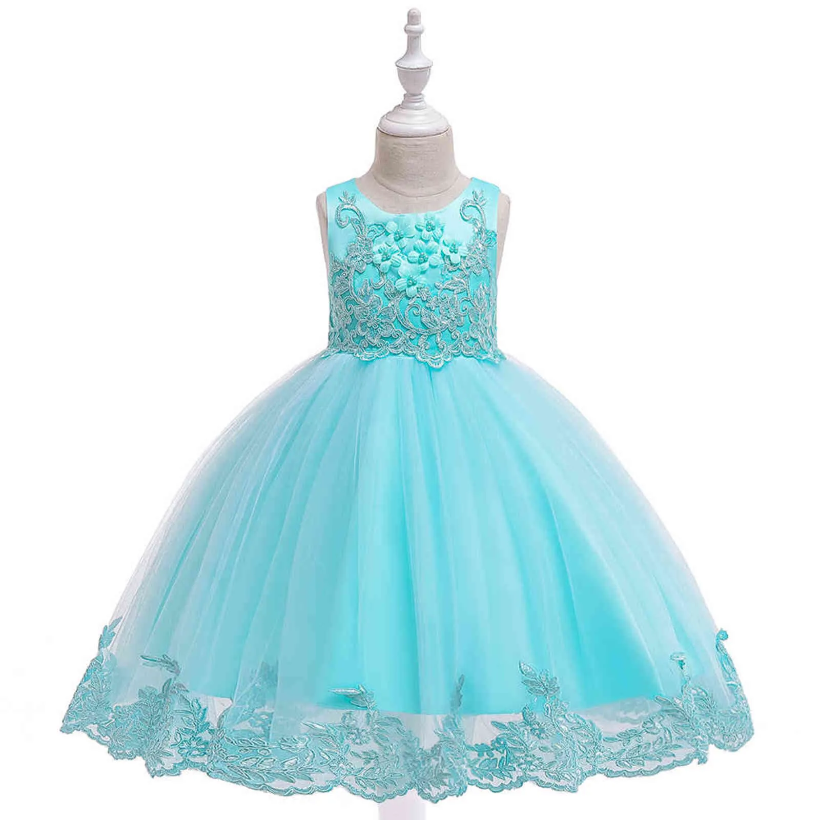 Applique kant meisje jurk feest meisje zomerjurken verjaardag prinses bruiloft bruidsmeisje babyjurken vestidos 3-10 jaar L5097 G1129