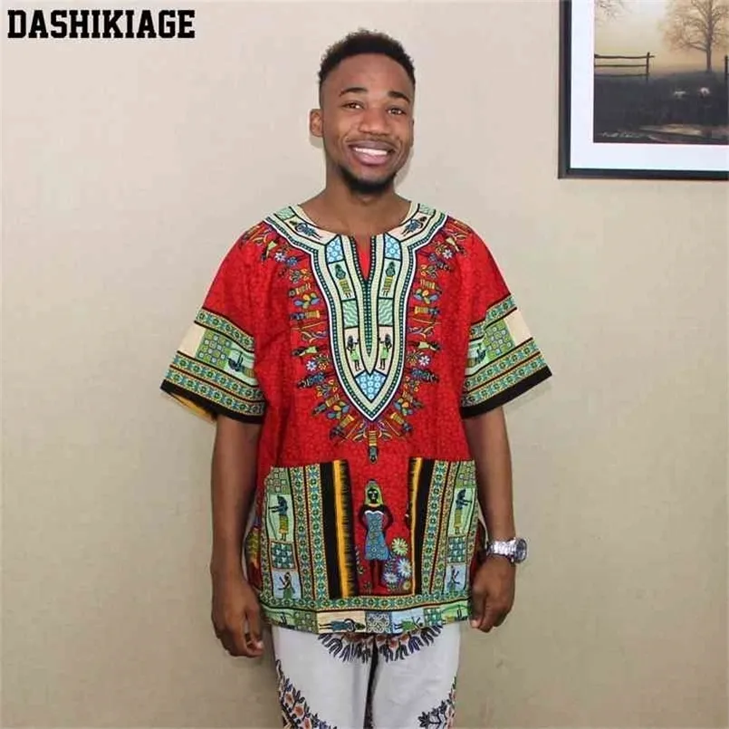 (Snabb) Est Fashion Design African Traditional Print 100% Bomull Dashiki T-shirt för Unisex 210716