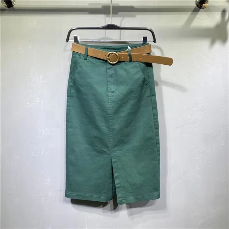 Arrival Summer Korean Style Women Casual Split Design A-line Skirt All-matched Cotton Denim Mid-calf Skirts W287 210512