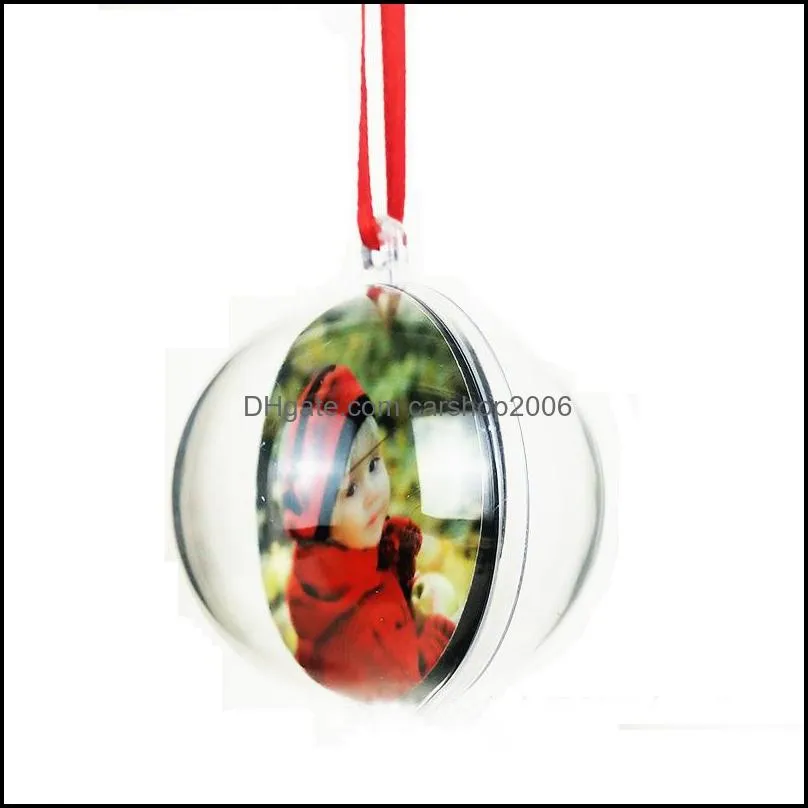 Transparent Plastic Christmas Ball Hanging Pendant Oranment Hollow Balls And Sublimation Blank MDF Ornament Xmas Decoration HWB10203