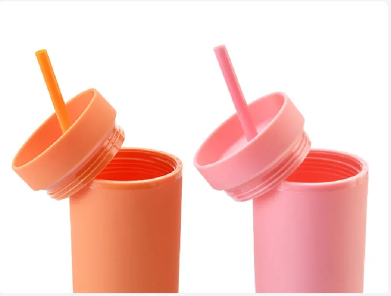 ! 16oz Acrylic Skinny Tumblers Matte Colored Acrylic Tumblers with Lids and Corlorful Straws Double Wall Plastic Tumblers With FREE Straw Reusable Cup