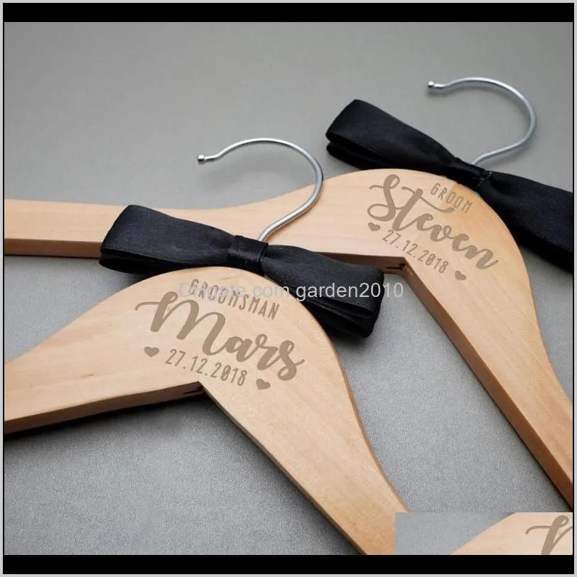 personalized wedding hanger bridal party gifts engrave name wood hanger bridesmaid groomsmen laser cut dress