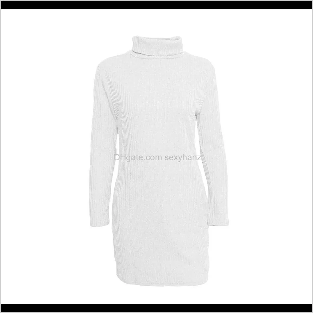 2021 turtleneck long sleeve sweater dress women autumn winter loose tunic knitted casual pink gray clothes solid color dresses
