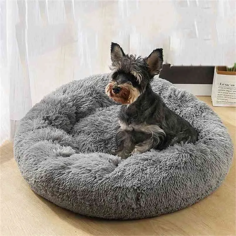 Lit pour chien rond en peluche panier chenil chat maison hiver doux confortable respirant lisse chaud sac de couchage pour animaux de compagnie chats nid 210915