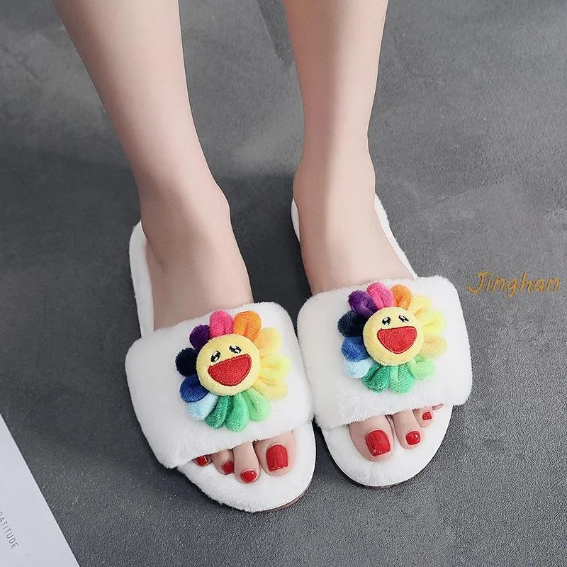 Slippers Sun Flower Smiling Fashion Women Women Women Indoor macio de macarrão sandálias planas com flip flop