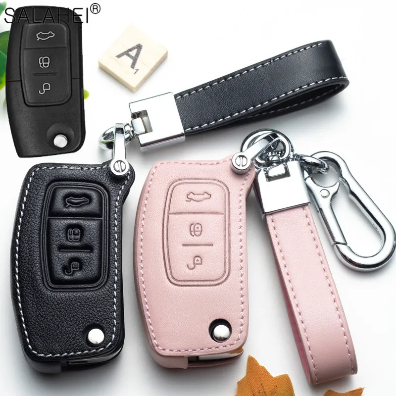 Leather Remote Key Cover Case d Fiesta Focus 2 Ecosport Kuga Escape Falcon B-Max C-Max Eco Sport Galaxy For Car