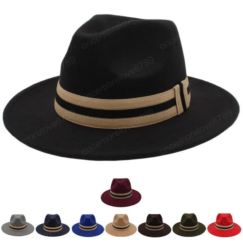 Autumn Winter Wool Fedoras Hat Women Fashion Jazz Hat Men Wide Brim Gentleman Elegant Cowboy Cap