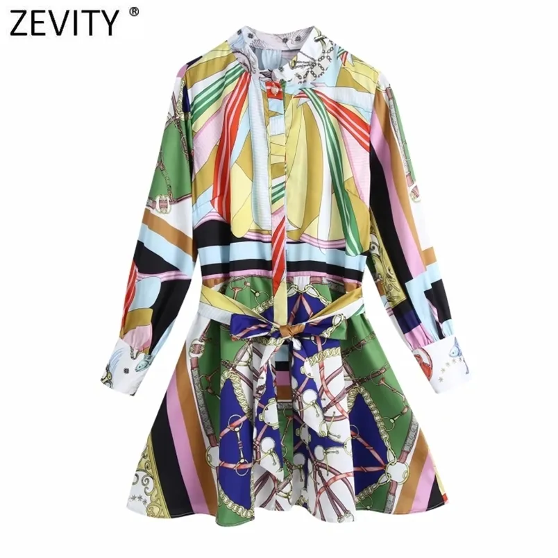 Kobiety Vintage Kolor Dopasuj Łańcuch Print Sashes Satin Sukienka Kobieta Chic Breasted Casual Line Kimono Vestidos DS8114 210420