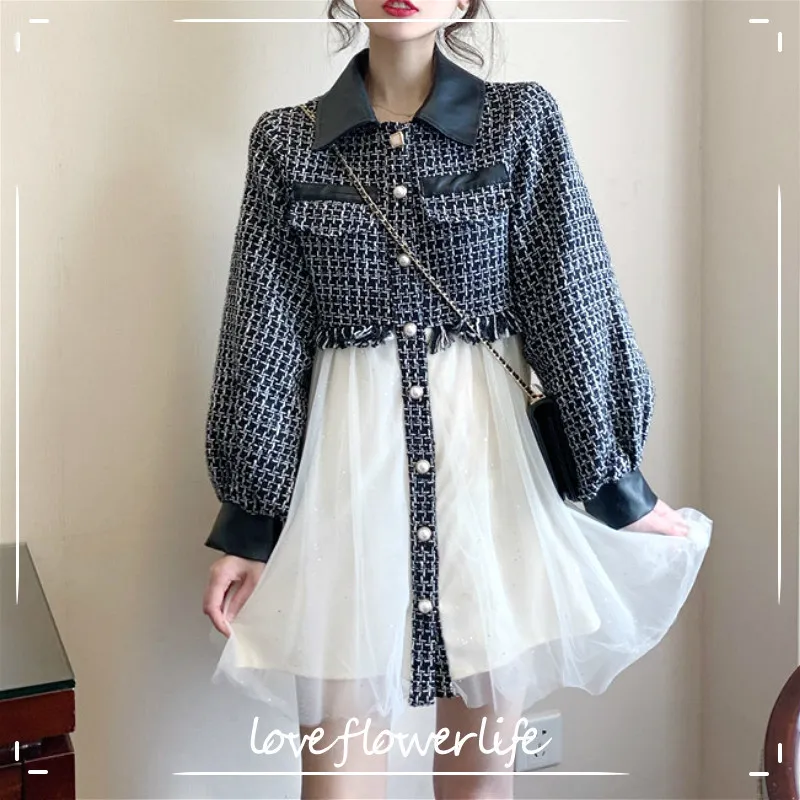 Fransk Vintage Mini Dress Kvinnor Långärmad Button Fairy Retro Party Klänning Kvinnlig Klänning Koreansk Höstkläder 210521