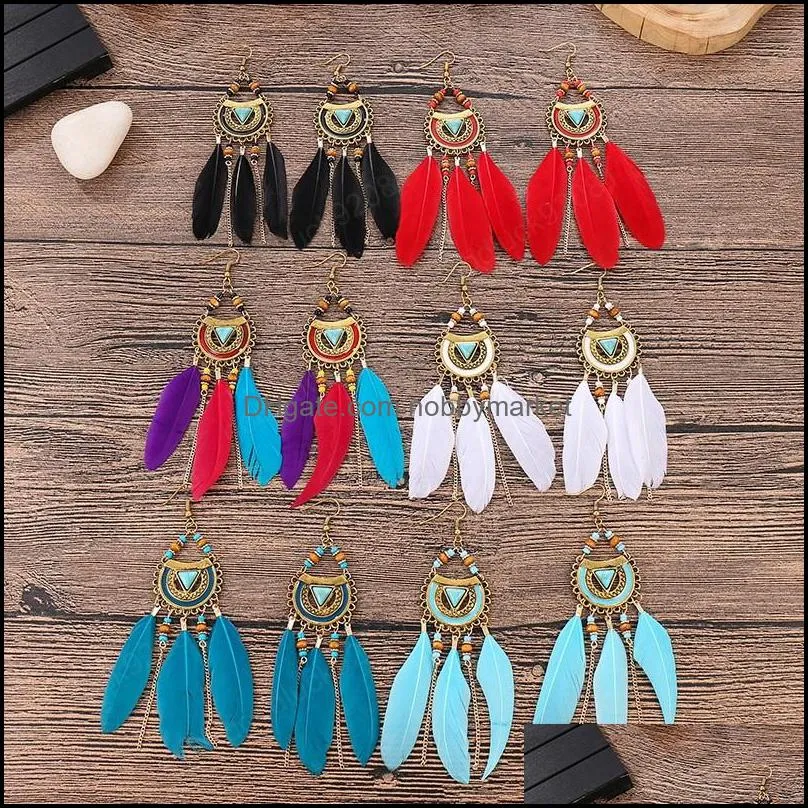 Bohemian White Semicircle Long Feather Tassel Ladies Earrings Women Summer Indian Jewelry Natural Wood Beads Dangle Earrings