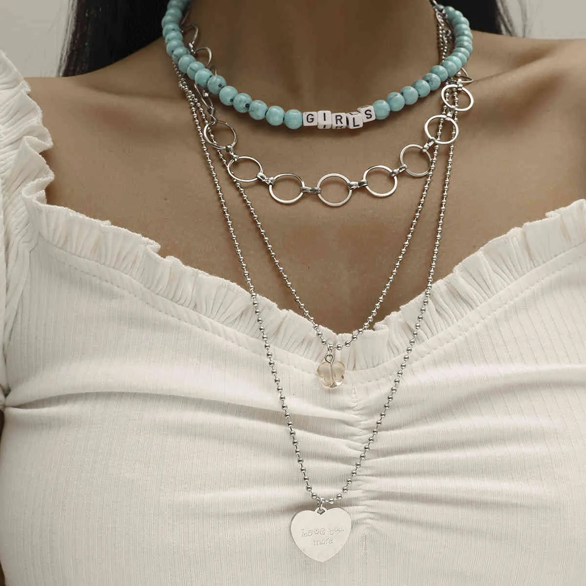 Produkt Metal MultiLayer Halsband Bohemian Beaded Pendant Clavicle 4 lager European och American Retro Sweater Chain