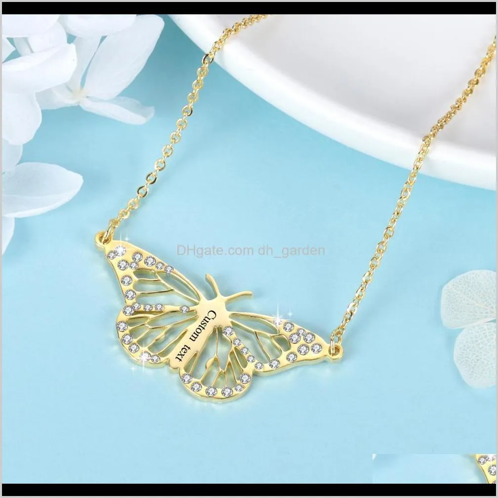 Personalise Customize Butterfly Necklace Pendant Engraving name Necklace for Women iced out Chokers Gift BlingBling Jewelry