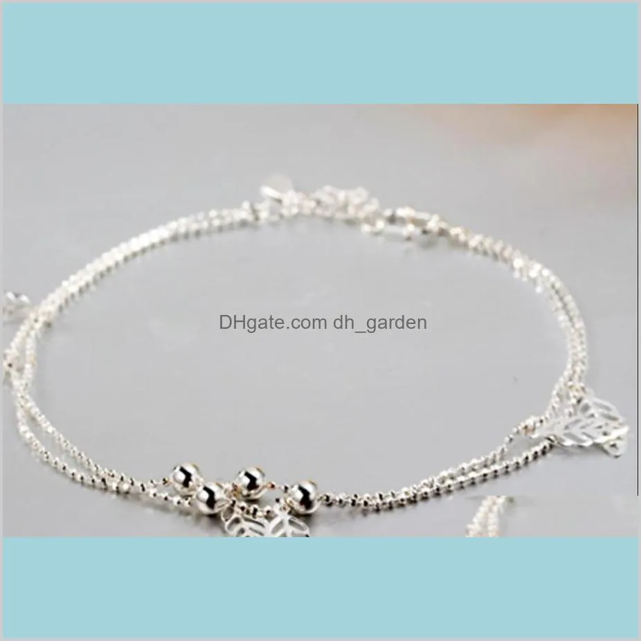 women 925-sterling-silver anklet leaf ankle bracelet bead anklets for women fashion foot jewelry new body chains ps0557