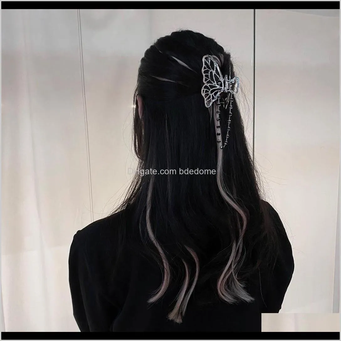  korean version of the cold wind metal butterfly clip retro crystal chain hairpin cold girl headdress personality hair accessories