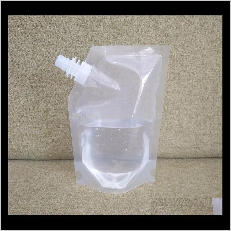 wholesale clear stand-up plastic drink packaging bag spout pouch for beverage liquid juice milk coffee wb2630