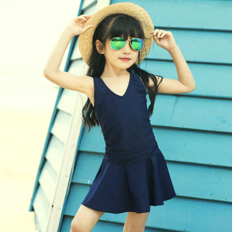 2-15 Years Old Girls' Spa Bathing Suits Swimwear Bow Conservative Children Pure Color Skirts Kids One Piece Swimsuits