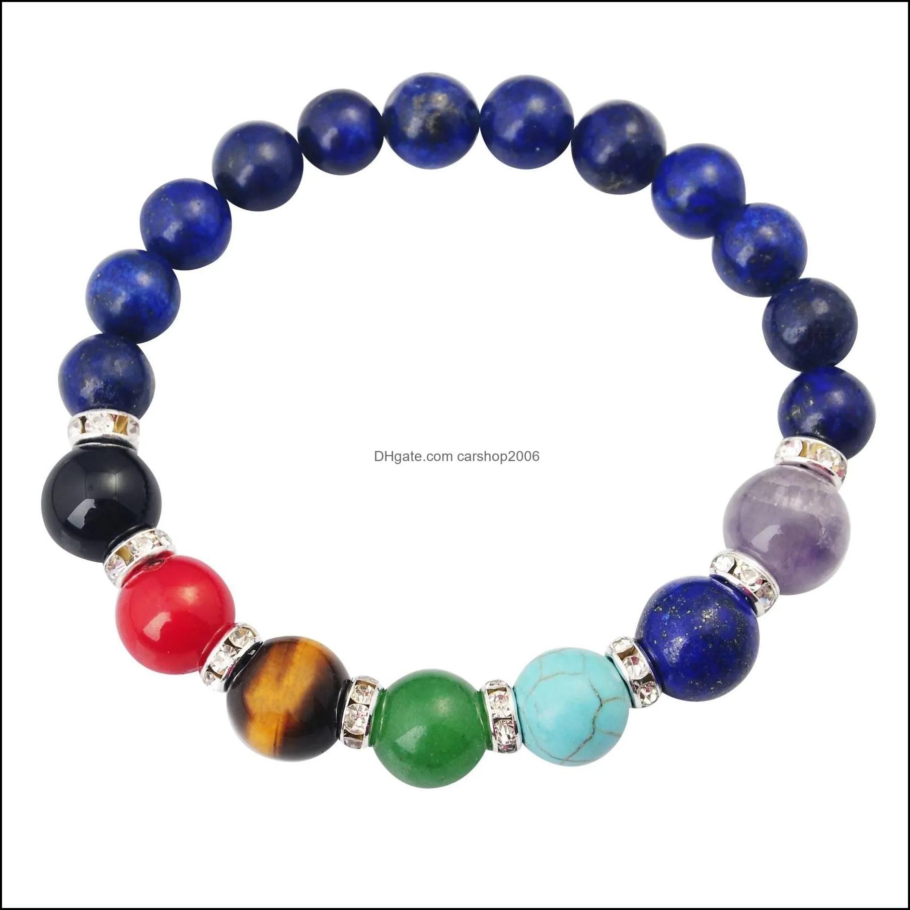 7 Chakra Bracelet Cat Eye Round Bead Stone 8MM Crystal Healing Aura Ladies Jewelry Bracelet