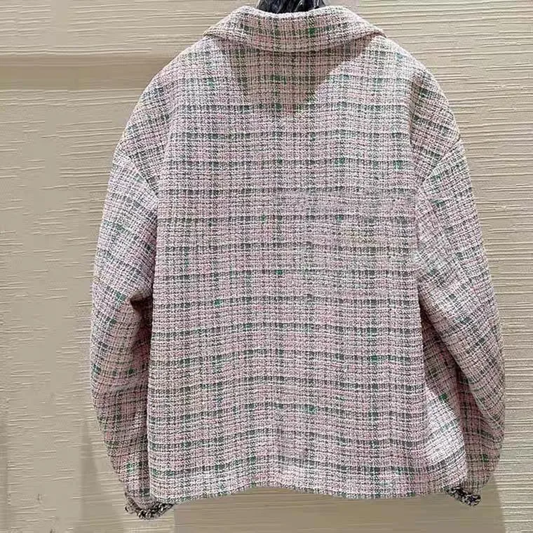 瓶花図巻那谷寺蔵 女性のジャケットヴィンテージチェック柄ツイードジャケットの女性21秋の滑走路服切り欠かれたカラーシングルボタンコートフルルーズドロップ 新柄正規販売店 アパレル レディース服 Viskasprekybai Lt