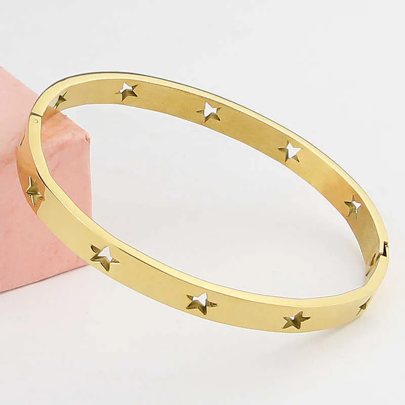Мода ювелирных изделий полые 10 звезд браслетов браслеты из нержавеющей стали розовое золото и серебряный цвет влюбленности бренд браслет для женщин Q0719