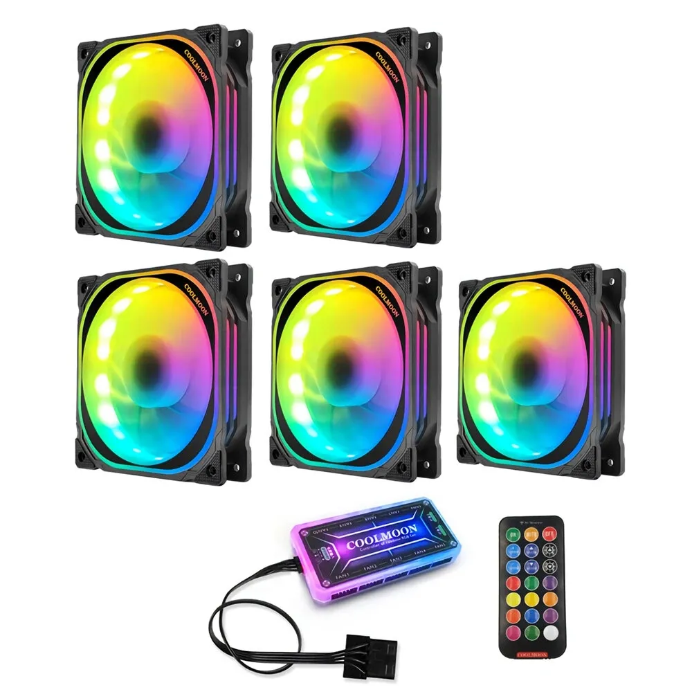 Coolmoon 12 cm RGB Bilgisayar Kasası Soğutma Fanı Sessiz Şasi PC Soğutucu için CPU - 1 adet