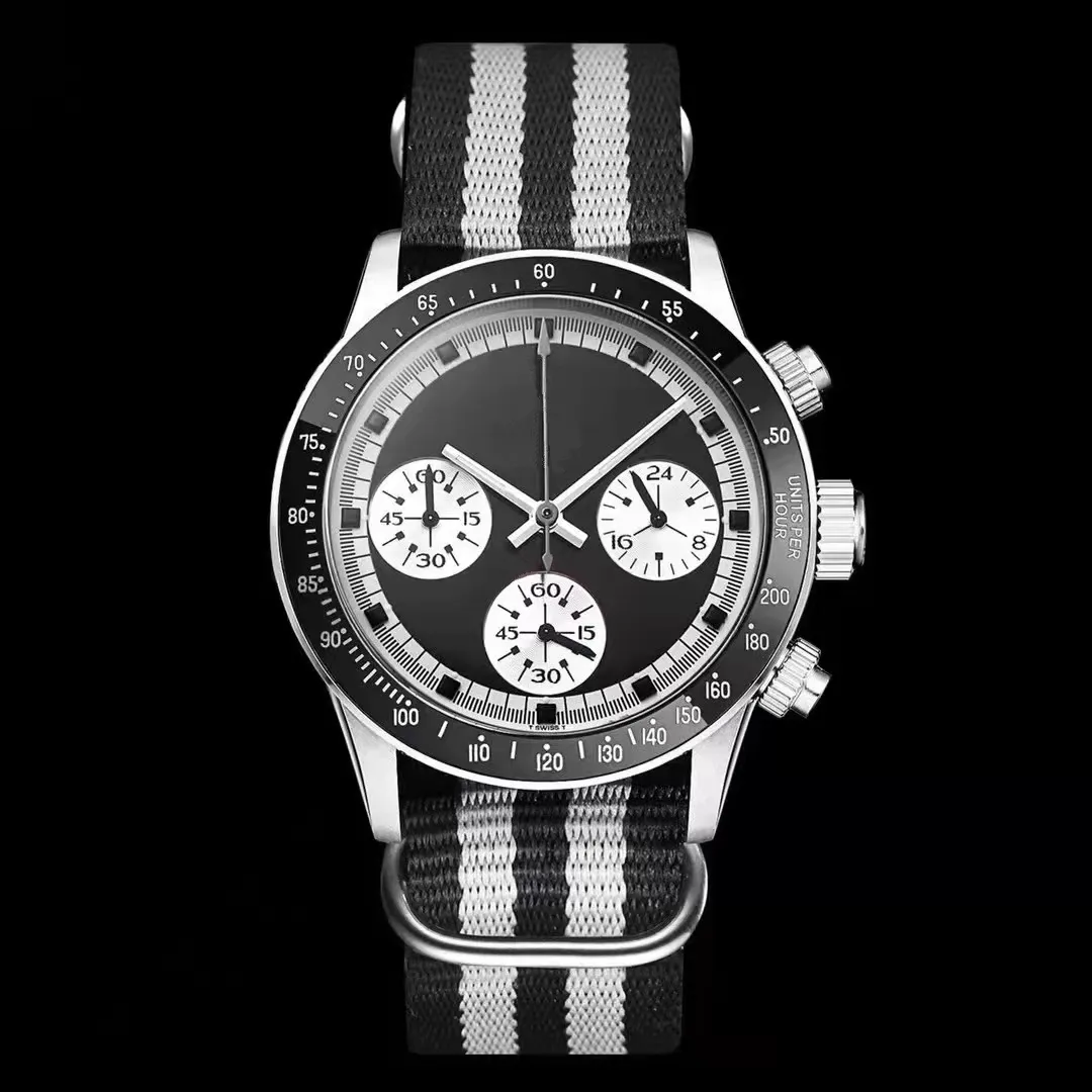 Vintage D Watch Perpetual Paul Newman VK63 Beweging Quartz Stopwatch Mannelijke Klok Roestvrij Stalen Heren Horloges 37mm Horloges 181252p