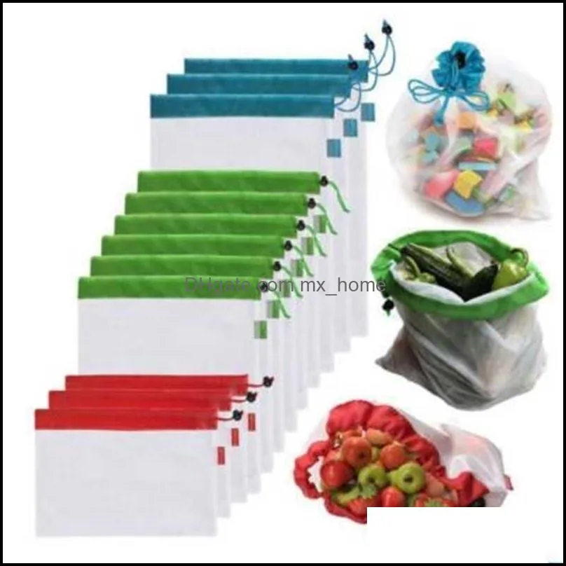 Storage Bags 5pcs/set Reusable Produce Black Rope Fruit Vegetable Toys Mesh Washable Eco Friendly Pouch CCA10047-1 10set CRU5