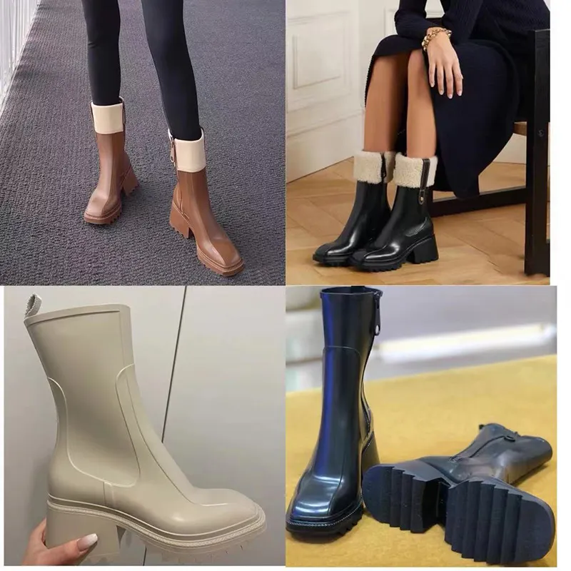 겨울 최신 패션 최고 품질의 굽의 rainboots womens martin 부츠 스퀘어 발가락 신발 큰 두꺼운 힐 7cm 여성 구두 미국 크기 4-9 럭셔리