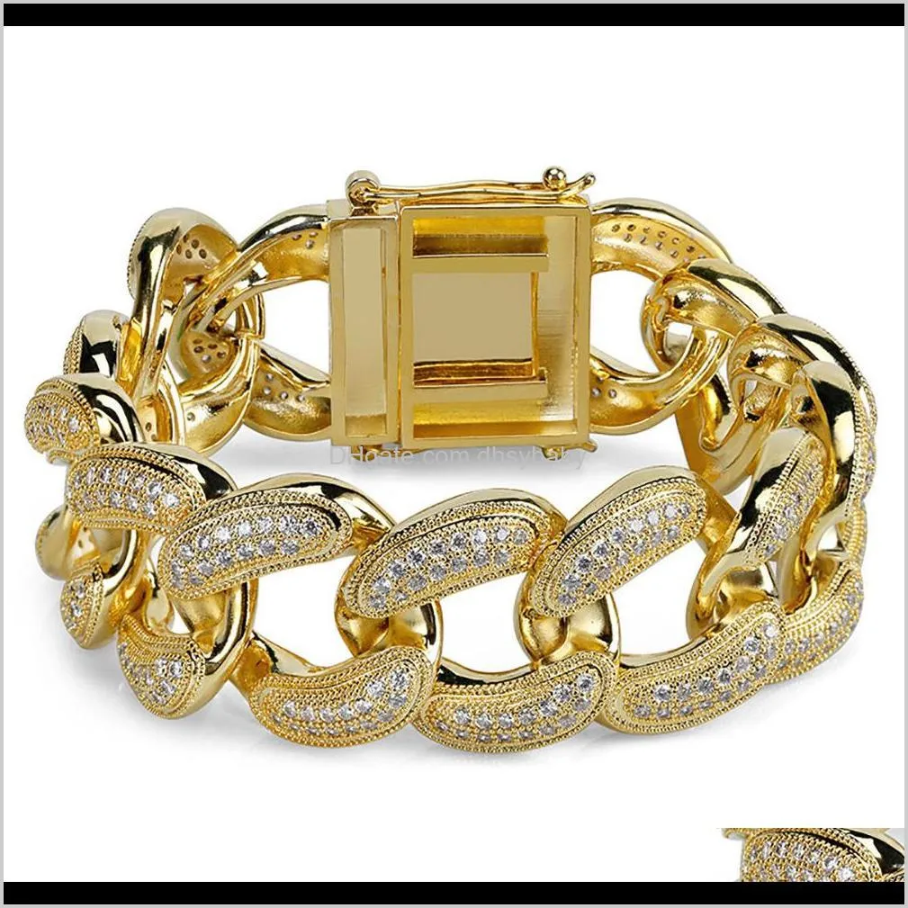 Link, dostawa z kropli łańcucha 2021 Luksusowa projektant biżuterii Mężczyźni bransoletki Hip Hop Jewlery Gold Sier Bling Diamond Tennis Mens Moned Bransoleta FA
