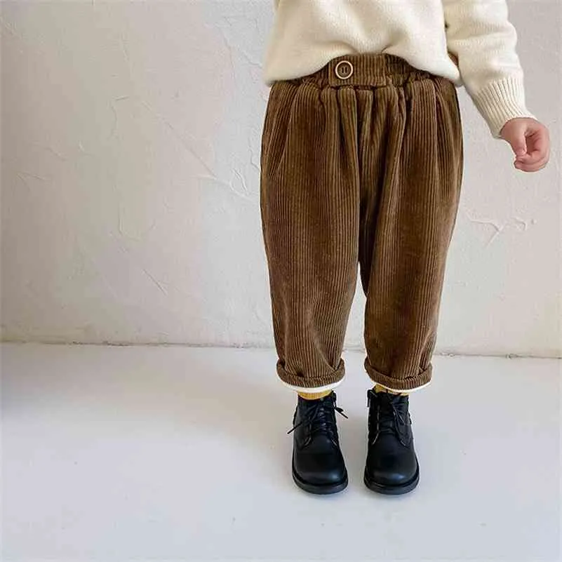 Zimowe chłopcy i dziewczęta zagęścić ciepłe spodnie corduroy casual dzieci 3 kolory grube spodnie podszewka 210708