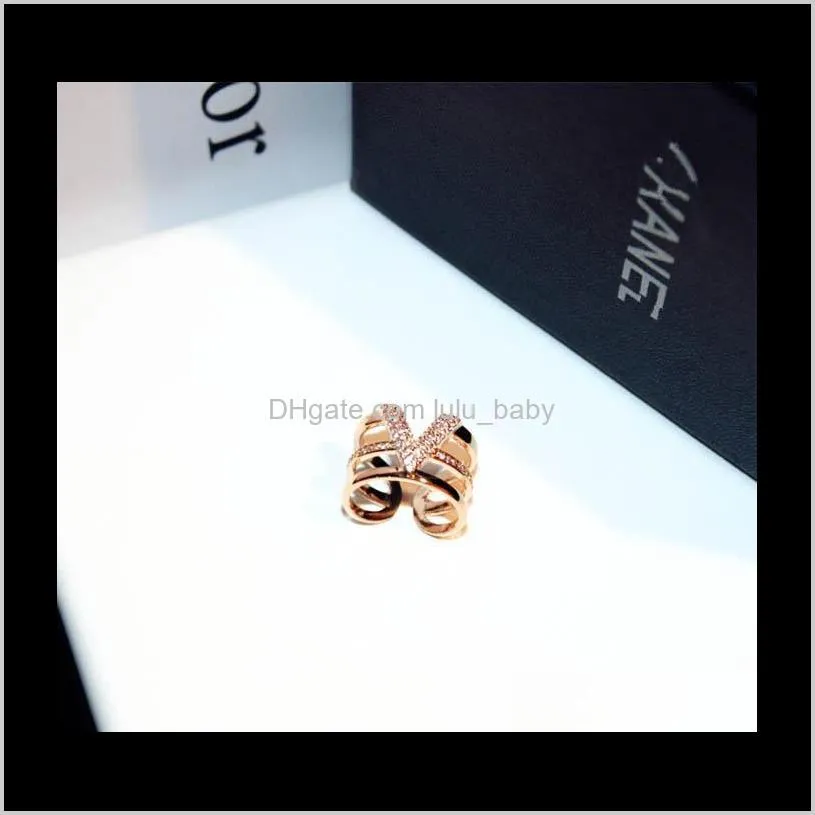 new super sparkling cubic zirconia diamond fashion luxury designer letter v wide open geometric ring for women girls