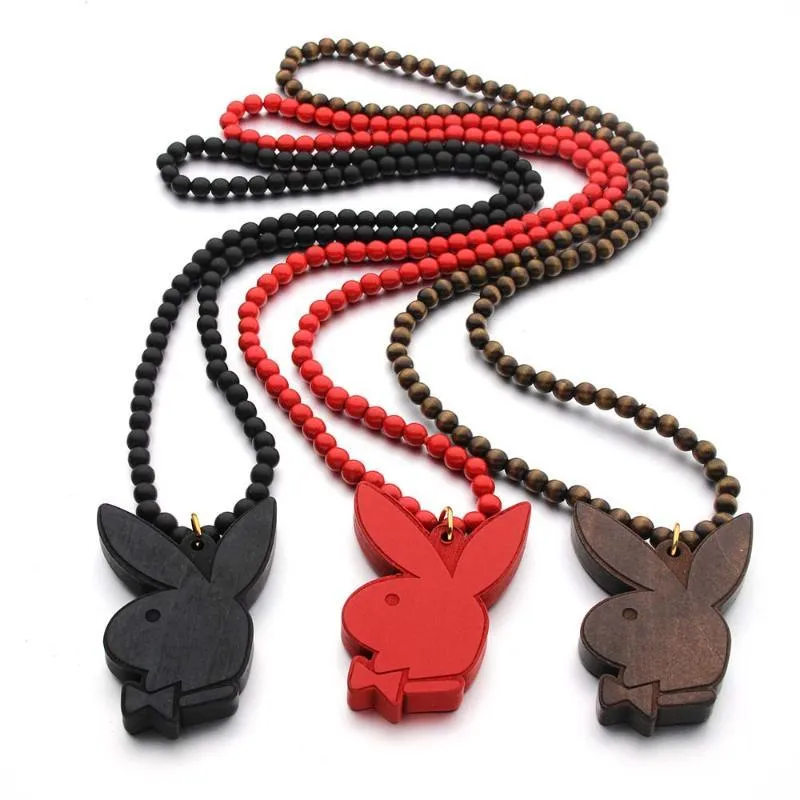 Neue Tier Hip-Hop Anhänger Holzperlen Rosenkranz Halsketten Marke Neuheit Halskette 2021