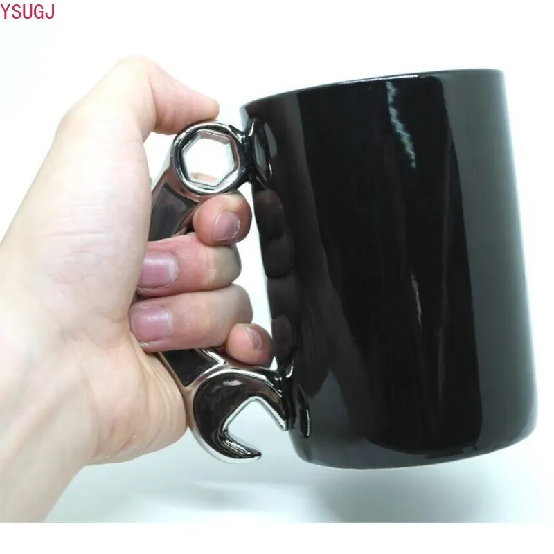 Wrench Ceramic Cup Creative Tool Coffee Mug Spanner Travel Silver Handle Water Drinkware Household Office Mugs