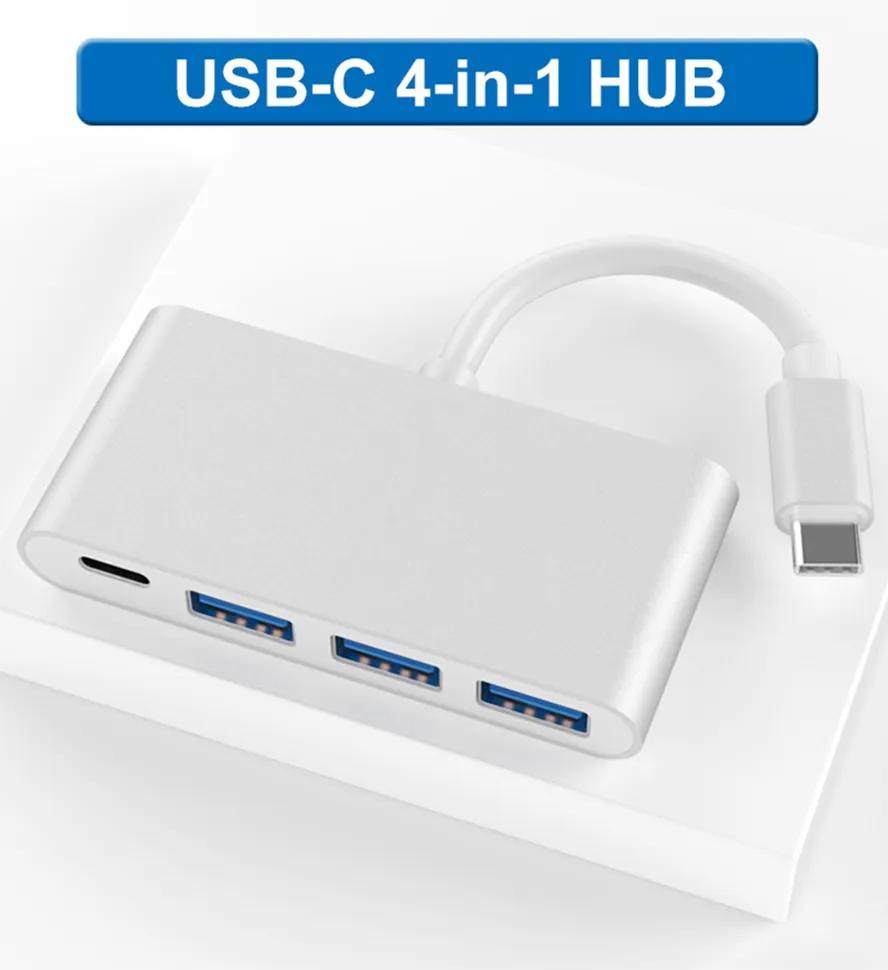 4 في 1 محول محور USB-C نوع المحاور USB 3.1 إلى 4-Port USB3.0 HD RJ45 شبكة إيثرنت نوع C محولات C ل MacBook الأجهزة الرقمية الأخرى