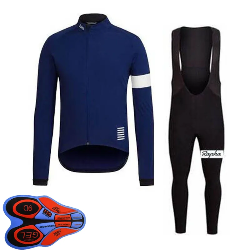 Spring / Autum Rapha Team Mens Fietsen Jersey Set Lange Mouwen Shirts Bibbroek Pak MTB Bike Outfits Racing Fiets Uniform Outdoor Sports Wear Ropa Ciclismo S21042004