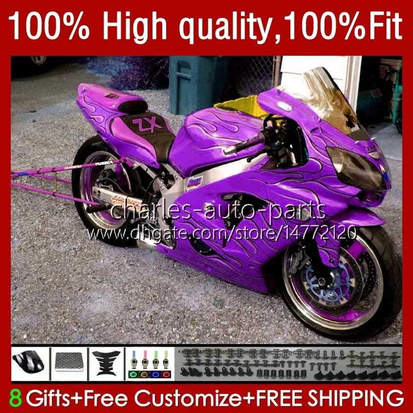 Body Injection For KAWASAKI NINJA ZX12R ZX1200C ZX 12R 1200 CC 2002-06 3No.181 ZX1200 ZX 12 R 1200CC 02 03 04 2005 2006 ZX-12R 2002 2003 2004 05 06 OEM Fairing purple flames