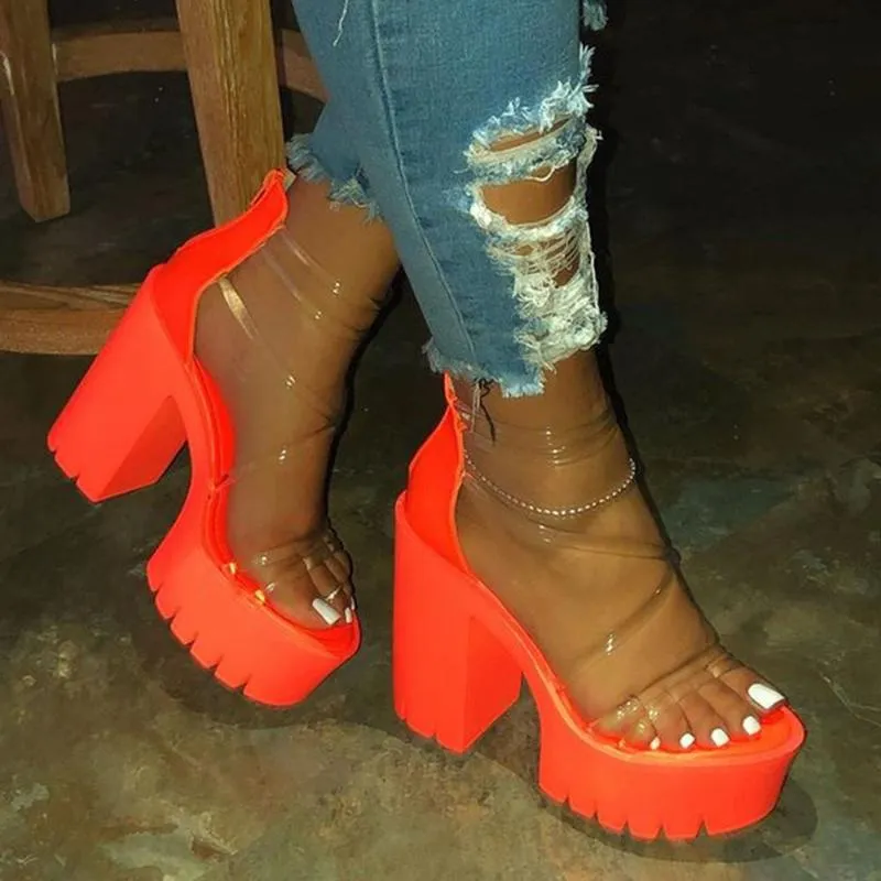 Night Club Party Platform Chunky Heel Sandals Lato Plus Size Buty Przezroczysty Gladiator