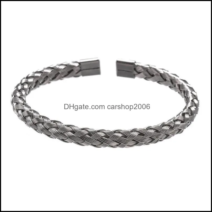 Bangle Stainless Steel Titanium Braided Wire Open Bracelet Fine Men And Women Simple Geometric Round Jewelry1