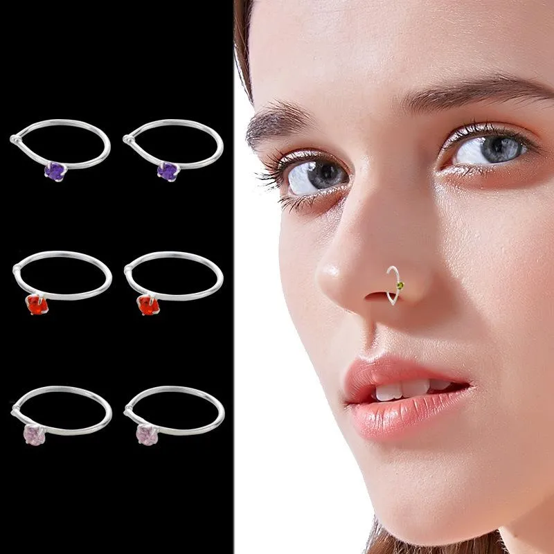 Other 2mm Cubic Zirconia Piercing Nose Ring 925 Sterling Silver Round Hoops Ear Rings Septum Body Jewelry 1 Pair