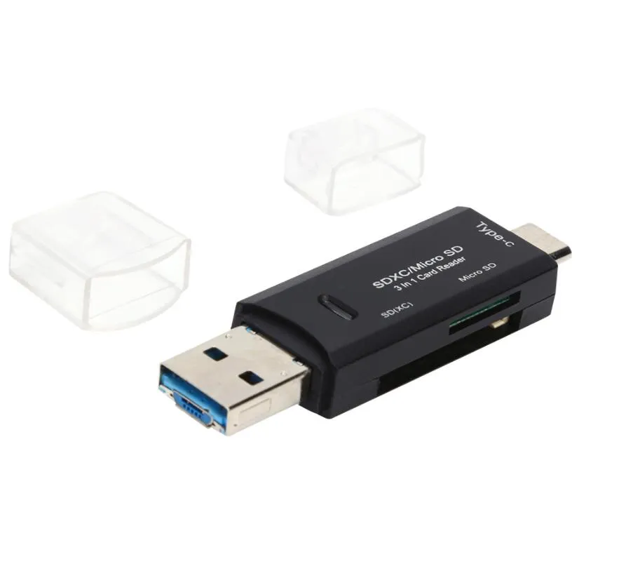 3 in 1 OTG Bellek Kartı Okuyucular USB 3.0 Yüksek Hızlı Hanehalkı Bilgisayar Aksesuarları TF / Mirco SD Tip-C Adaptörü