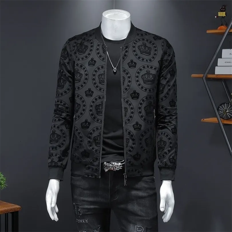 Crown Vintage Jacket Men Spring S Koreanska Slim Club Outfit Bomber Black Print Jaqueta Masculina 211214