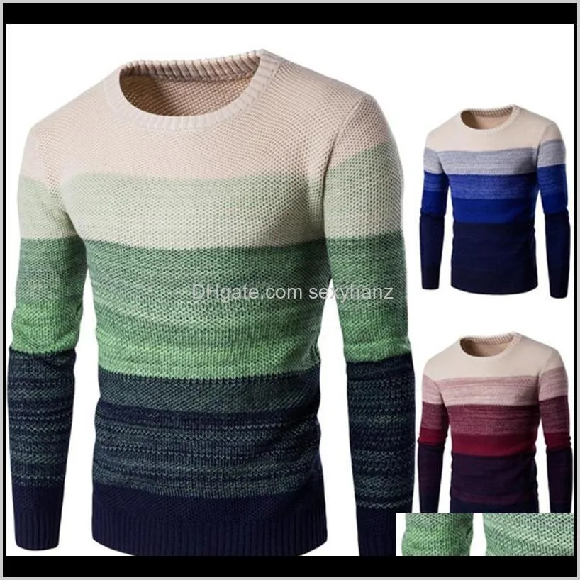 winter men o neck long sleeve color block patchwork knitted pullover sweater1