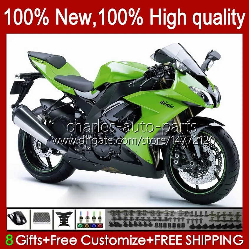 Kit de carroçaria para Kawasaki Ninja ZX1000C 1000CC ZX-10R 2008 2009 Gloss Green Body 56NO.107 ZX1000 C ZX 10R ZX10 10 R 1000 CC 08-10 ZX10R 08 09 10 Feeding da motocicleta