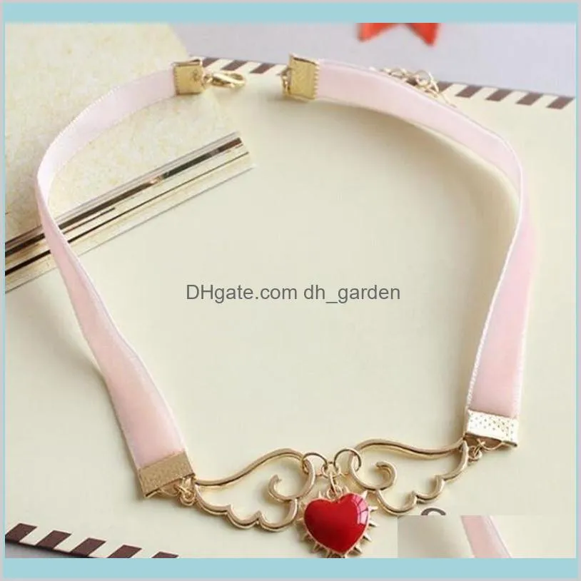 fashion pink ribbon necklace jewelry accessories metal enamel angel wing star heart card captor sakura necklace