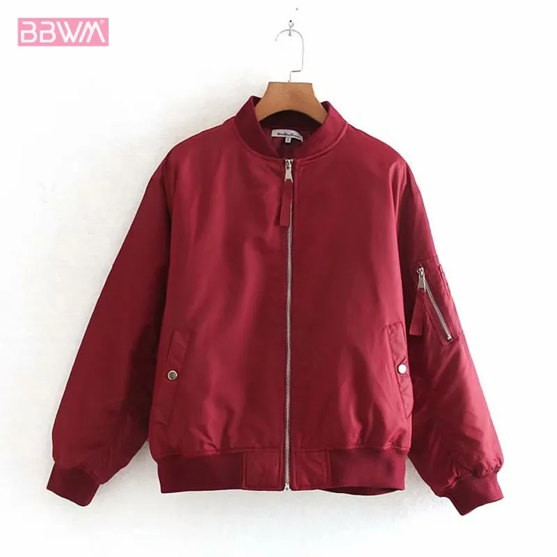 Long Sleeve Black Zipper Pilot Women's Jacket Chic Casual Baseball Uniform Korean Version Collar Wine Red Female Coat Top 210507