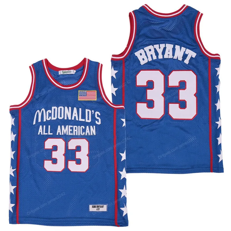 Maglia da basket personalizzata Bryant # 33 All American Mcdonald's cucita bianco blu S-4xl Qualsiasi nome e numero di alta qualità
