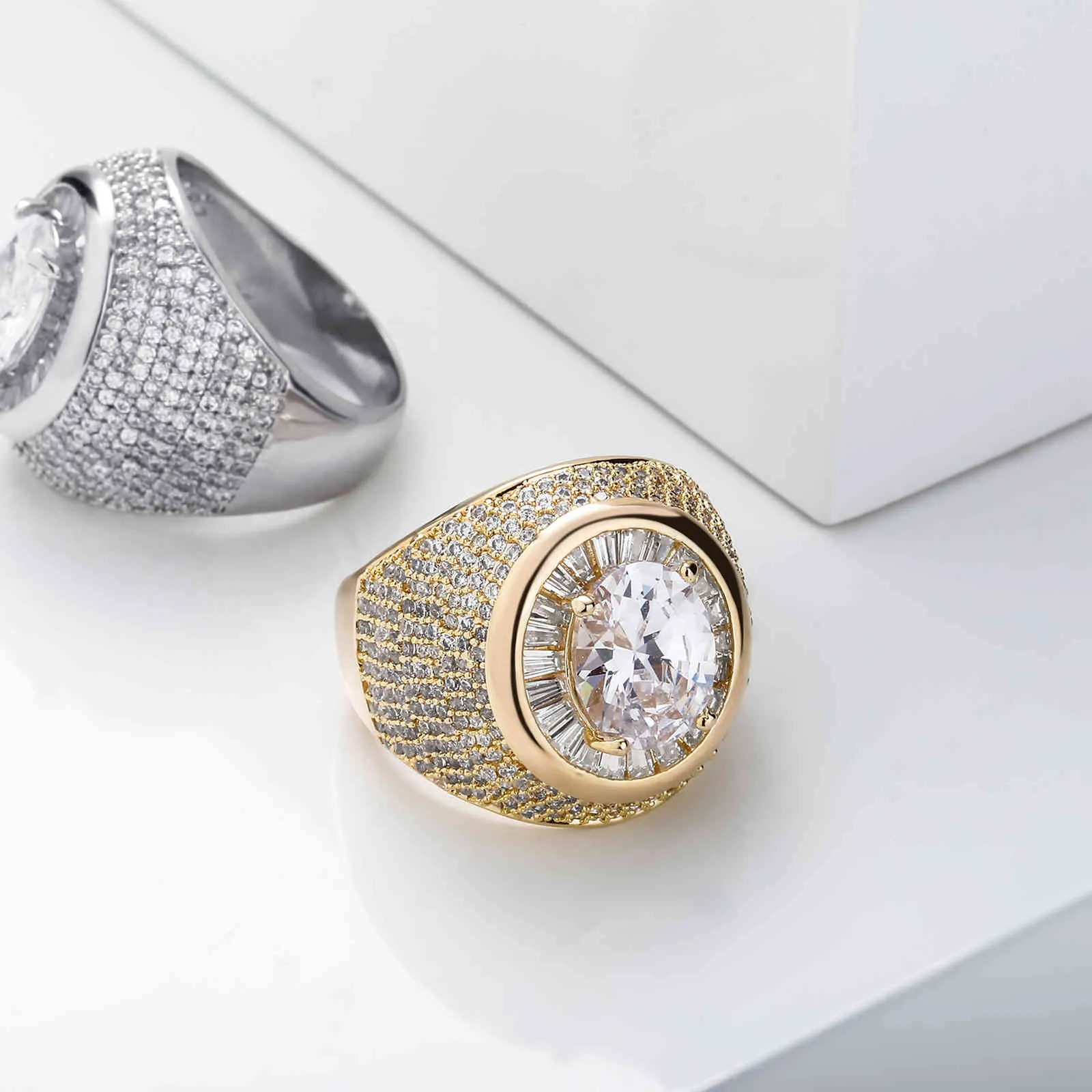 2021 Prostokątny + Okrągły Duży Cyrkon Ring Wysokiej Jakości Pradze Ustawianie AAA + CZ Kamienie Biżuteria na prezent