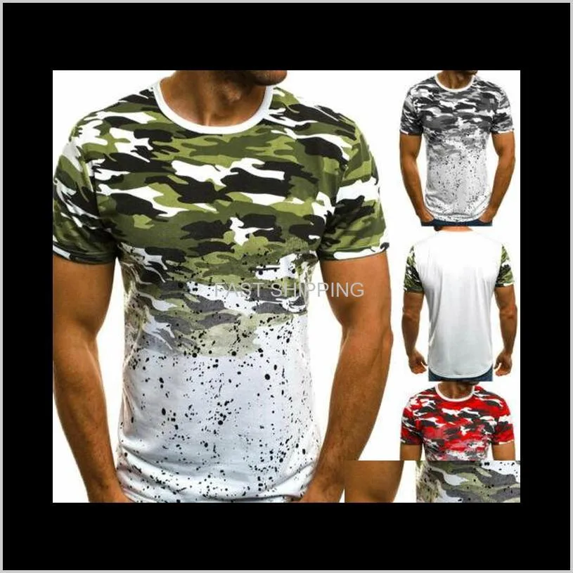 Heren T-shirts Kleding Heren Gym Casual Zomer Slanke Fit Korte Mouw Muscle Tees Tops Mode O Neck Cotton Camouflage Print B Nijwh